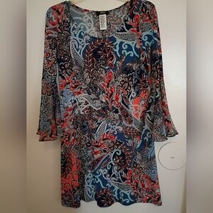 MSK‎ Women's Multicolor Paisley Print Bell Sleeve Mini Dress Sz MP